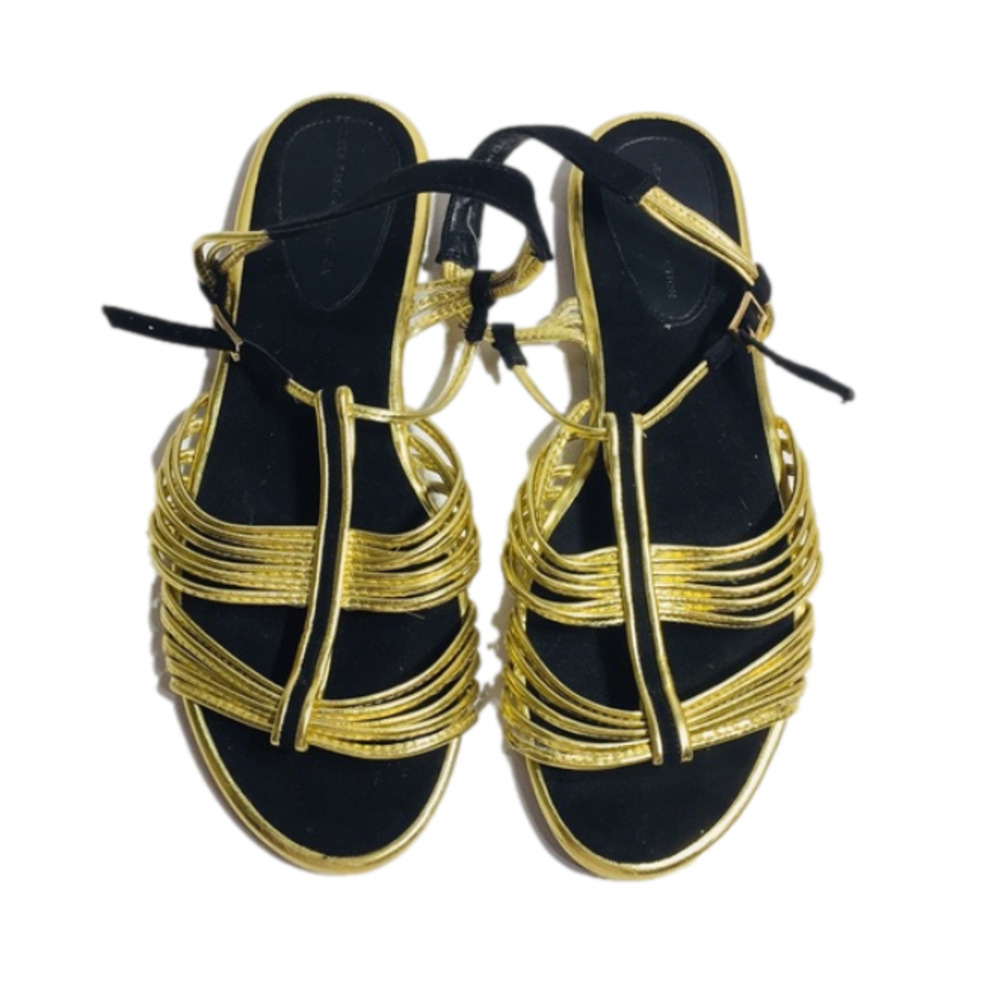 Zara Gold and Black Strappy Flat Sandals